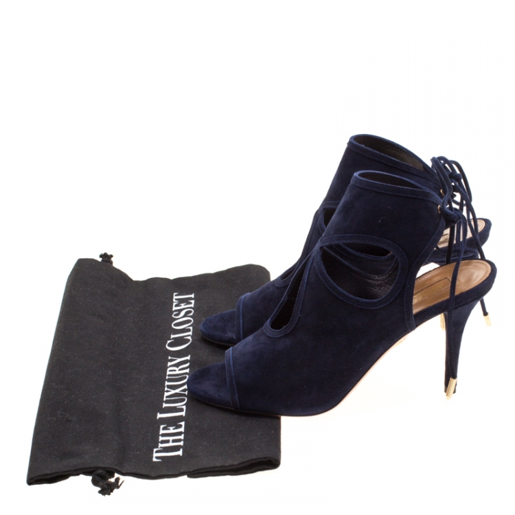Pre Owned Aquazzura Black Suede Sexy Thing Tie Up Sandals Size 38