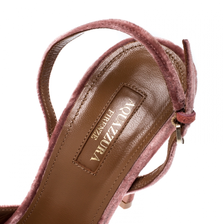 Pre Owned  Aquazzura Pink Velvet Powder Puff Pointed Toe Slingback Sandals Size 39