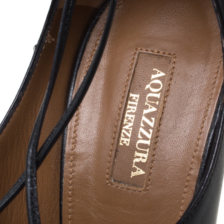Pre Owned Aquazzura Black Leather Matilde Tie Up Pointed Toe Pumps Size 40