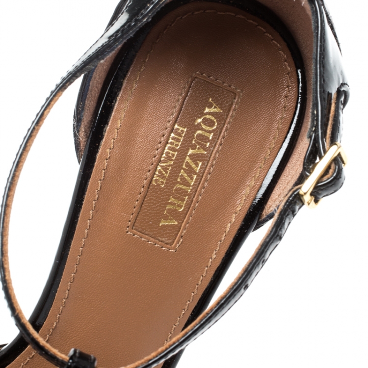 مملوكة مسبقًا Aquazzura White/Black Leopard Print Calfhair Tango T-Strap Pointed Toe Sandals Size 37.5