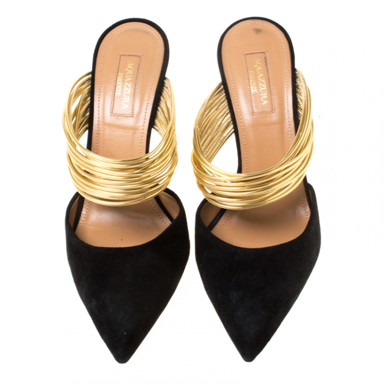 black and gold aquazzura mules