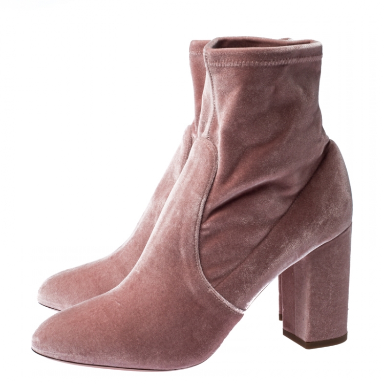 Pre Owned Aquazzura Light Pink Velvet Brooklyn Ankle Boots Size 41