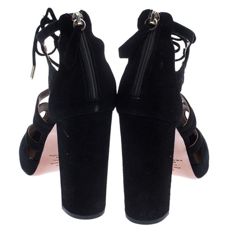Pre Owned Aquazzura Black Suede Holli Curvy-Caged Pumps Size 42