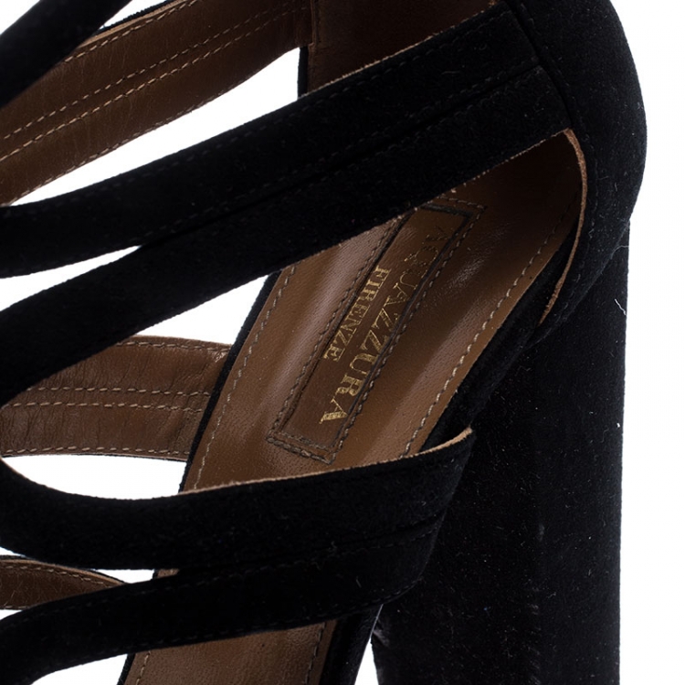 Pre Owned Aquazzura Black Suede Holli Curvy-Caged Pumps Size 42