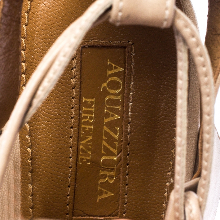 Pre Owned Aquazzura Beige Leather Lace Up Amazon Wedge Sandals Size 37