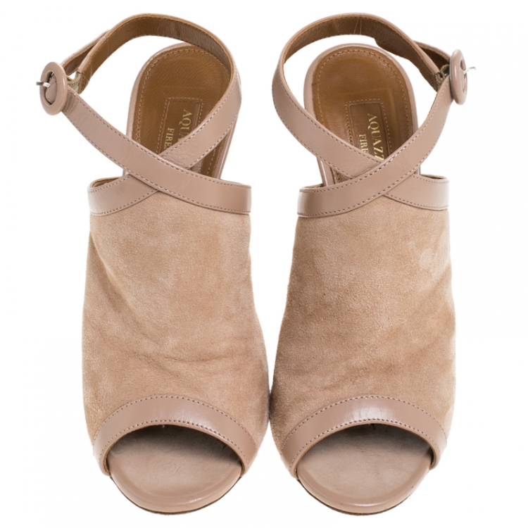 مملوكة مسبقًا Aquazzura Beige Suede/Leather Open Toe Ankle Strap Sandals Size 37