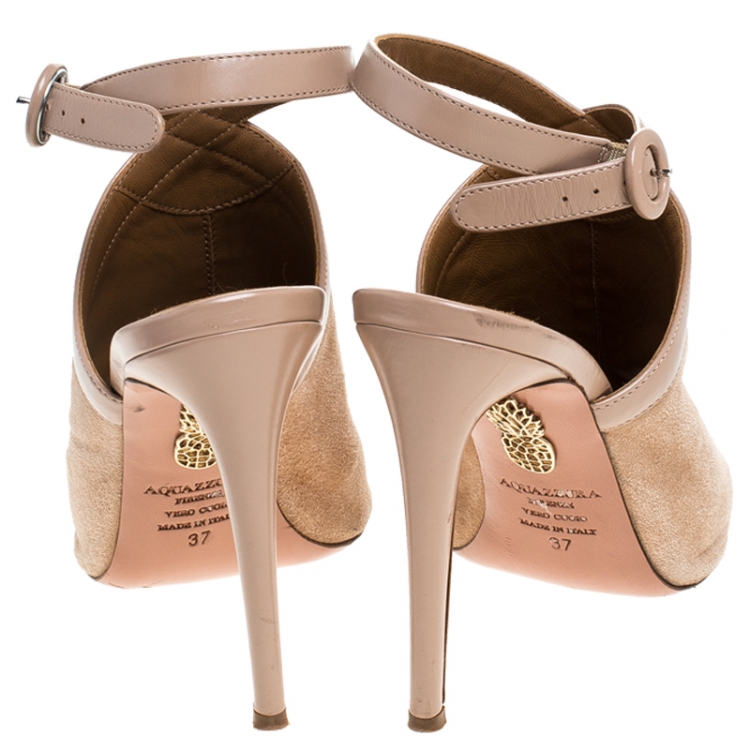 مملوكة مسبقًا Aquazzura Beige Suede/Leather Open Toe Ankle Strap Sandals Size 37