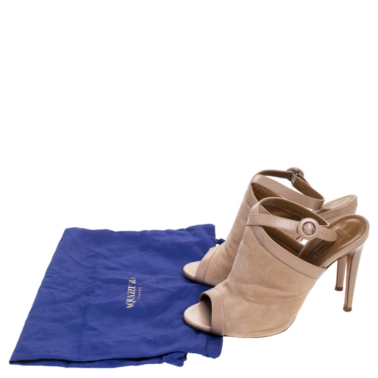 مملوكة مسبقًا Aquazzura Beige Suede/Leather Open Toe Ankle Strap Sandals Size 37