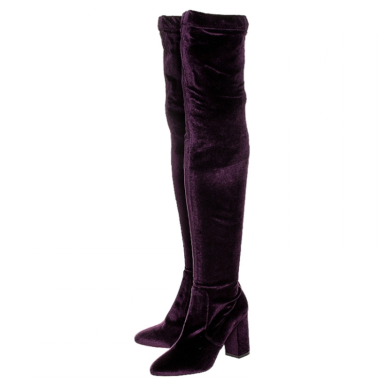 Pre Owned Aquazzura Purple Velvet So Me Over The Knee Boots Size 37.5