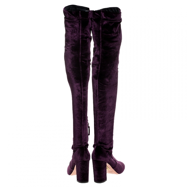 Pre Owned Aquazzura Purple Velvet So Me Over The Knee Boots Size 37.5