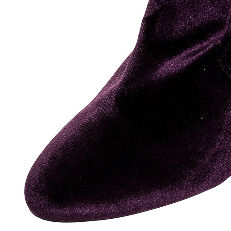 Pre Owned Aquazzura Purple Velvet So Me Over The Knee Boots Size 37.5