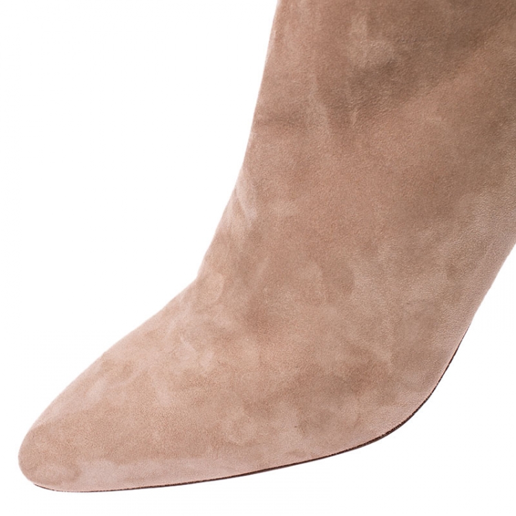 Pre Owned Aquazzura Beige Suede Gainsbourg Knee Length Boots Size 42