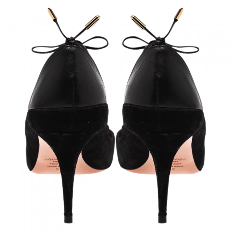 Pre Owned Aquazzura Black Suede Leather Ankle Wrap Pointed Toe Pumps Size 39