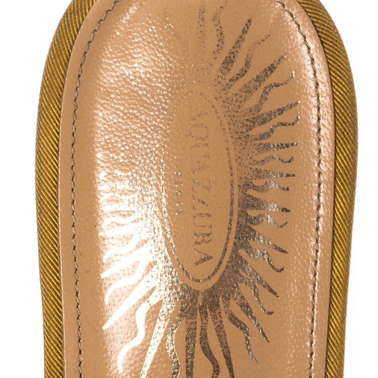 Pre Owned Aquazzura Mustard Yellow Fabric Sunflower Pointed Toe Flat Mules Size 39