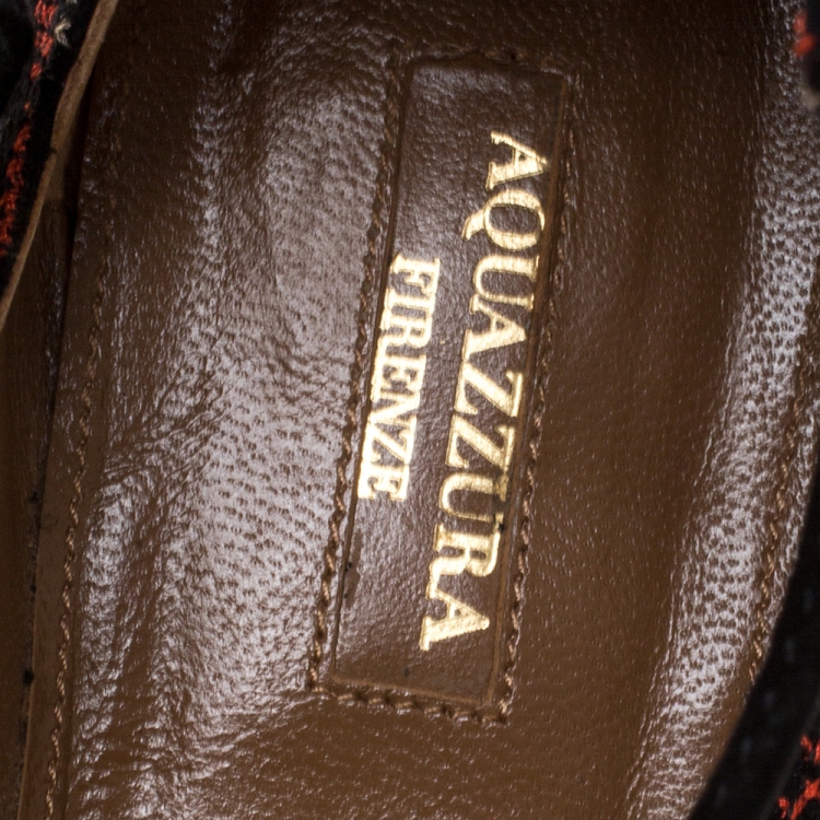 Pre Owned Aquazzura Black Embroidered Suede Christy Lace Up Pointed Toe Flats Size 41