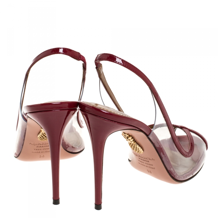 Pre Owned Aquazzura Red PVC and Patent Leather Trim Temptation Slingback Sandals Size 38