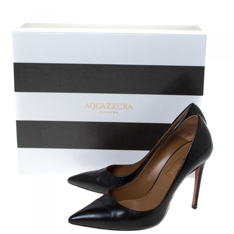 Pre Owned Aquazzura Black Leather Pointed Toe Pumps Size 35.5