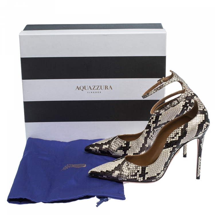 Pre Owned Aquazzura Multicolor Snake Leather Dolce Vita Ankle Strap Pumps Size 37