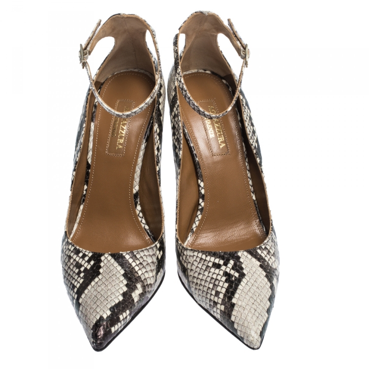 Pre Owned Aquazzura Multicolor Snake Leather Dolce Vita Ankle Strap Pumps Size 37