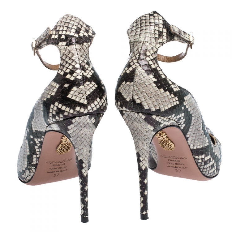 Pre Owned Aquazzura Multicolor Snake Leather Dolce Vita Ankle Strap Pumps Size 37