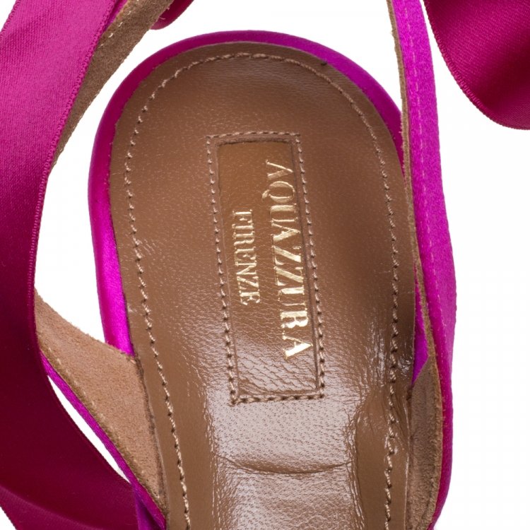Pre Owned Aquazzura Pink Satin Tie Up Slingback Sandals Size 39