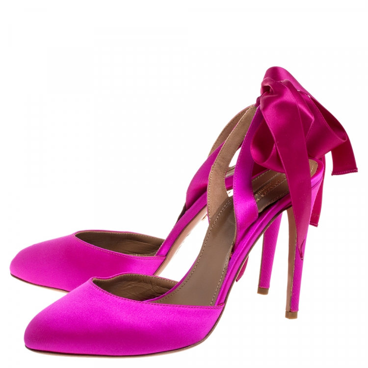 Pre Owned Aquazzura Pink Satin Tie Up Slingback Sandals Size 39