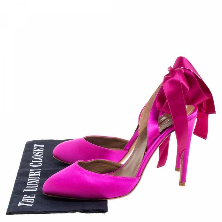 Pre Owned Aquazzura Pink Satin Tie Up Slingback Sandals Size 39