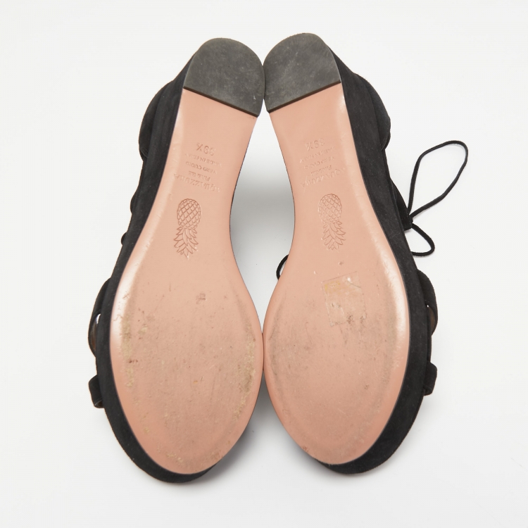 Pre Owned Aquazzura Black Suede Beverly Hills Platform Sandals Size 39.5