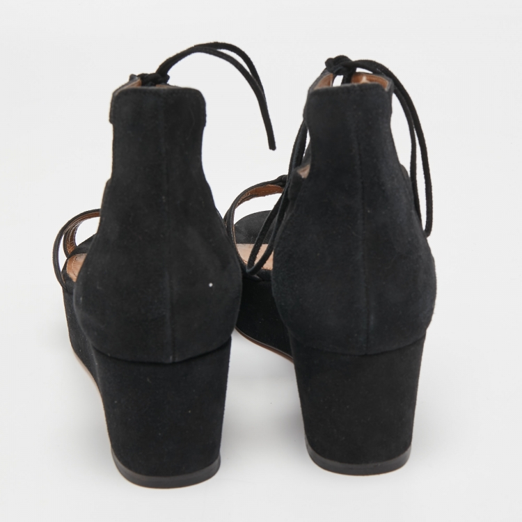 Pre Owned Aquazzura Black Suede Beverly Hills Platform Sandals Size 39.5