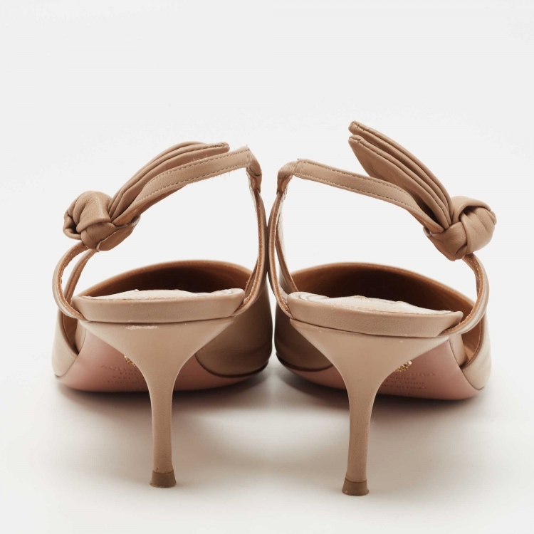 Pre Owned Aquazzura Beige Leather Bow Slingback Pumps Size 40