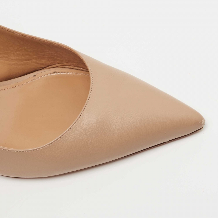 Pre Owned Aquazzura Beige Leather Bow Slingback Pumps Size 40