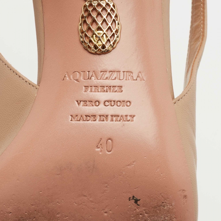 Pre Owned Aquazzura Beige Leather Bow Slingback Pumps Size 40