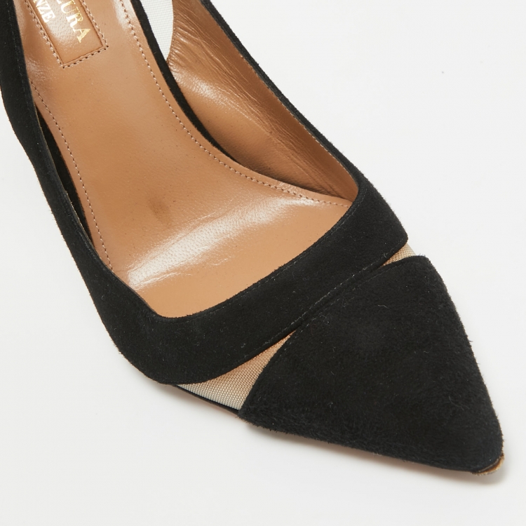 Pre Owned Aquazzura Black Suede and Mesh Savoy Pumps Size 36