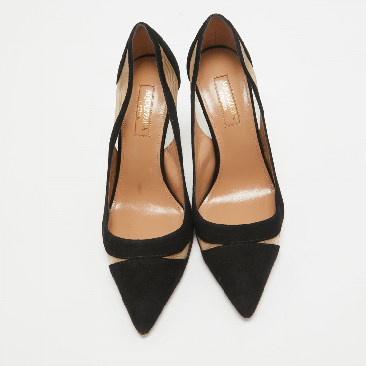 Pre Owned Aquazzura Black Suede and Mesh Savoy Pumps Size 36