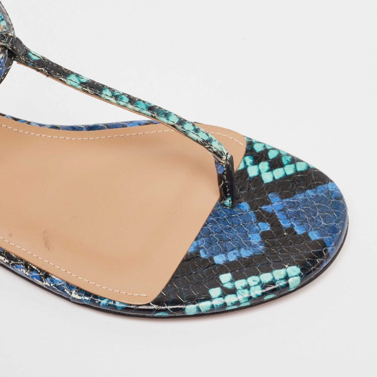 Pre Owned Aquazzura Tricolor Embossed Python Almost Bare Sandals Size 36
