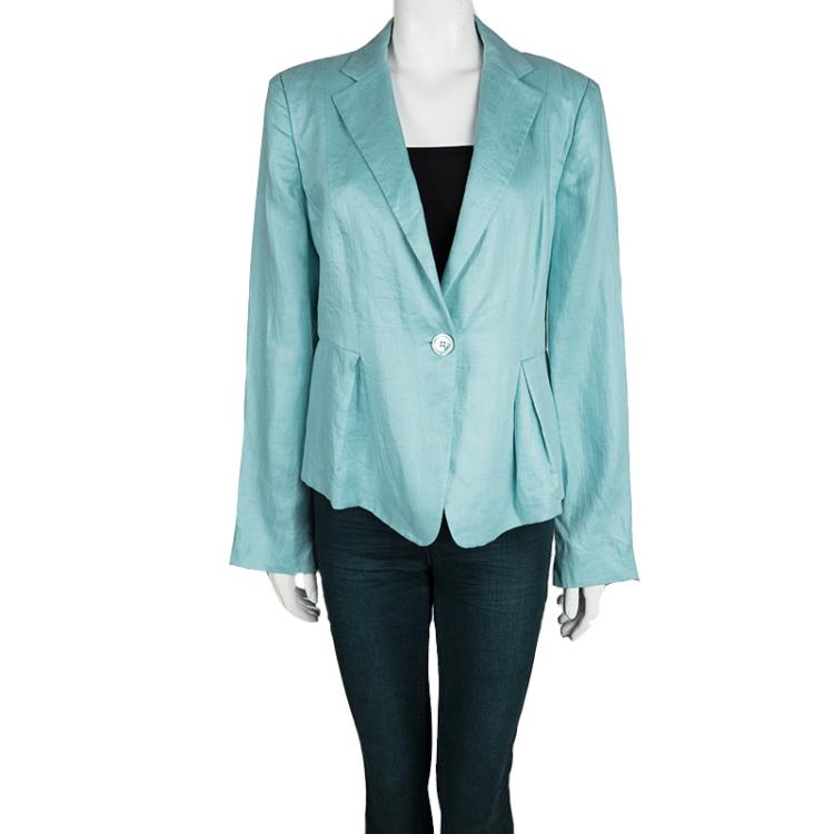 Pre Owned Armani Collezioni Teal Blue Linen Blazer XL