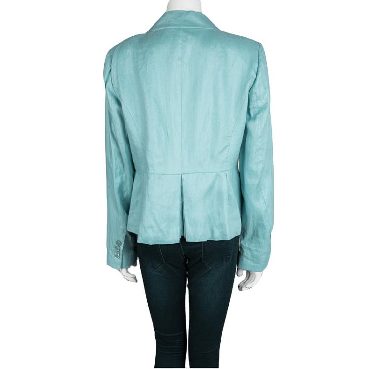 Pre Owned Armani Collezioni Teal Blue Linen Blazer XL