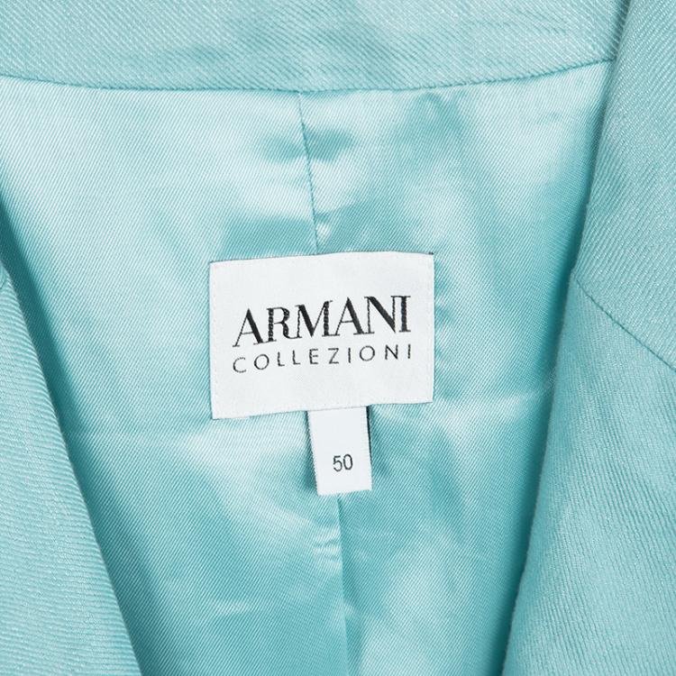 Pre Owned Armani Collezioni Teal Blue Linen Blazer XL