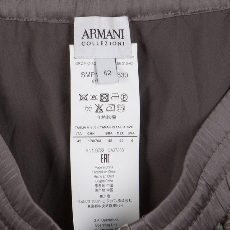 Pre Owned Armani Collezioni Grey Burnout Striped Velvet Drawstring Detail Pants M