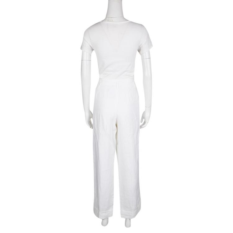Pre Owned Armani Collezioni White Linen Wide Leg Pants L