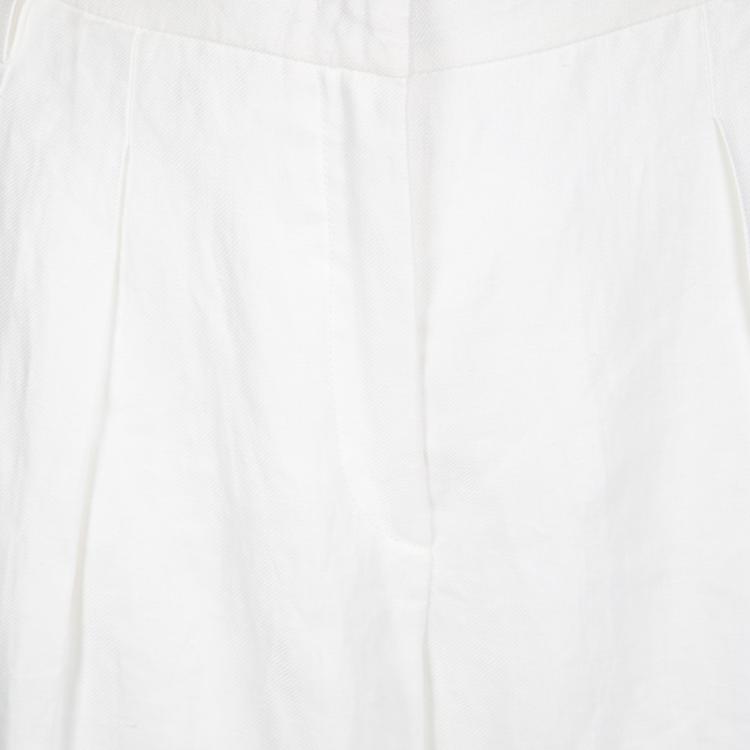 Pre Owned Armani Collezioni White Linen Wide Leg Pants L