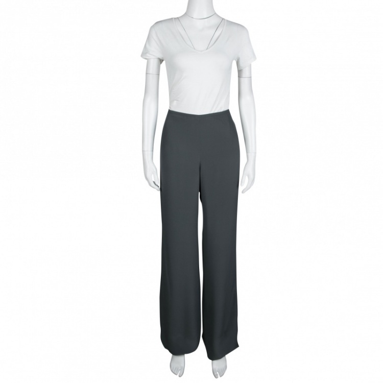 Pre Owned Armani Collezioni Grey Wide Leg Trousers M