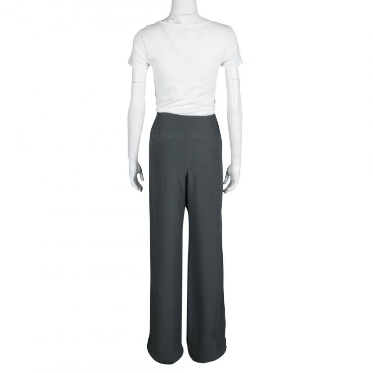 Pre Owned Armani Collezioni Grey Wide Leg Trousers M