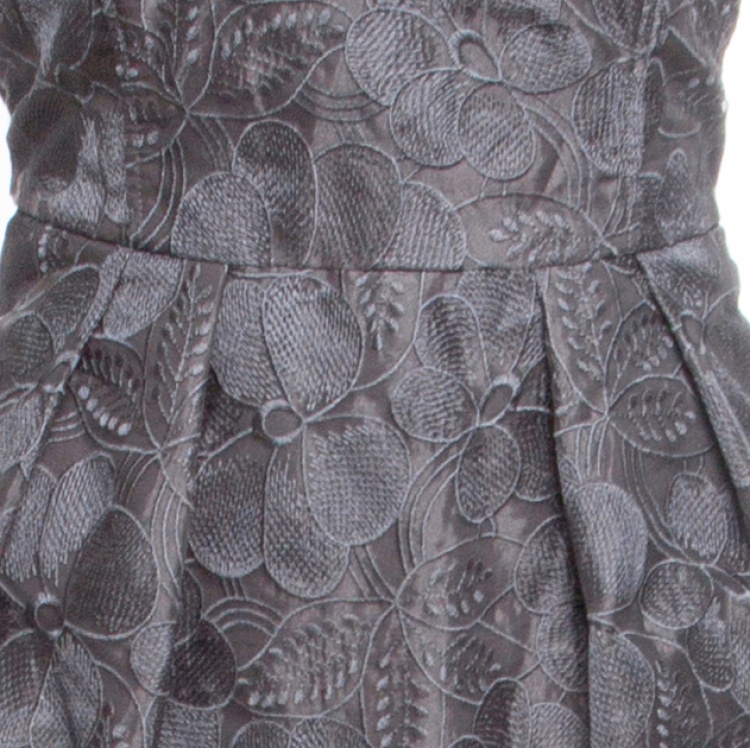 Pre Owned Armani Collezioni Grey Floral Embroidered Pleated Organza Dress M