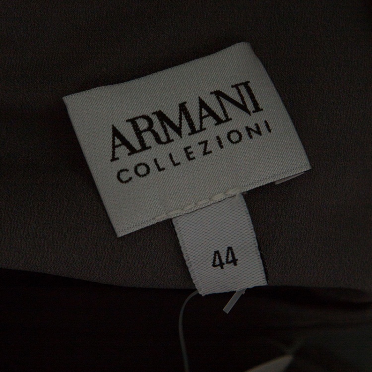 Pre Owned Armani Collezioni Grey Floral Embroidered Pleated Organza Dress M
