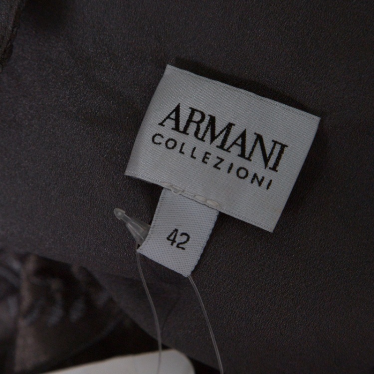 Pre Owned Armani Collezioni Grey Floral Embroidered Pleated Organza Dress M