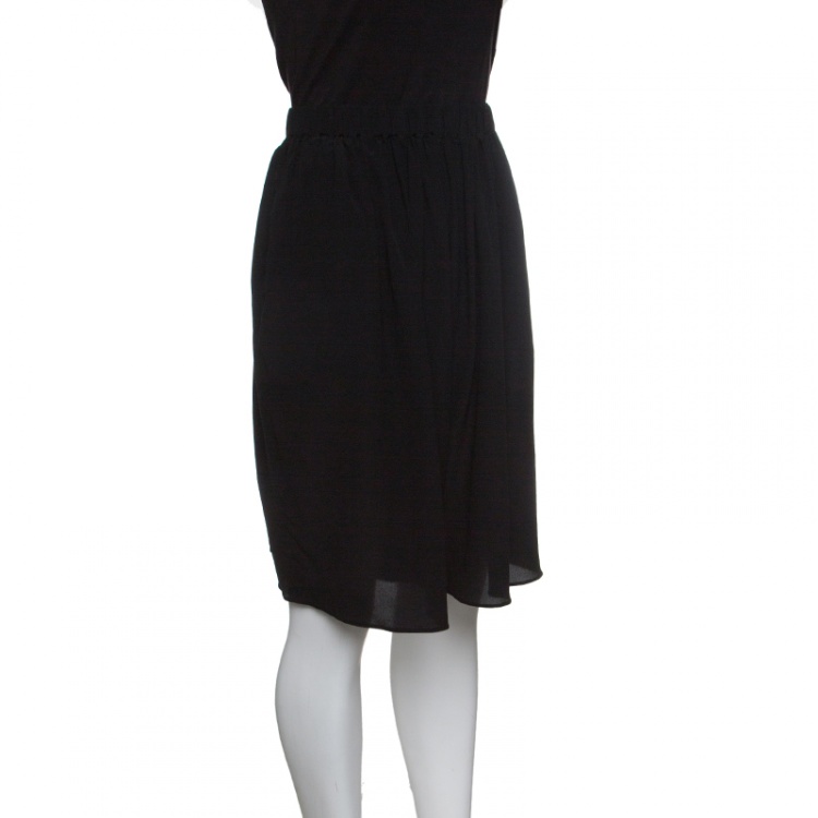 Pre Owned Armani Collezioni Black Silk Elasticized Waist Gathered Skirt M
