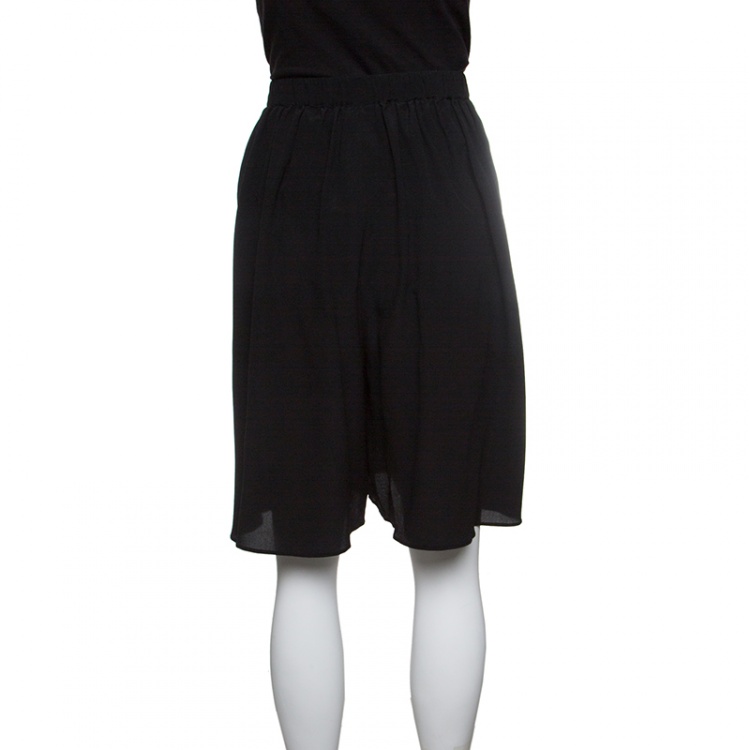 Pre Owned Armani Collezioni Black Silk Elasticized Waist Gathered Skirt M
