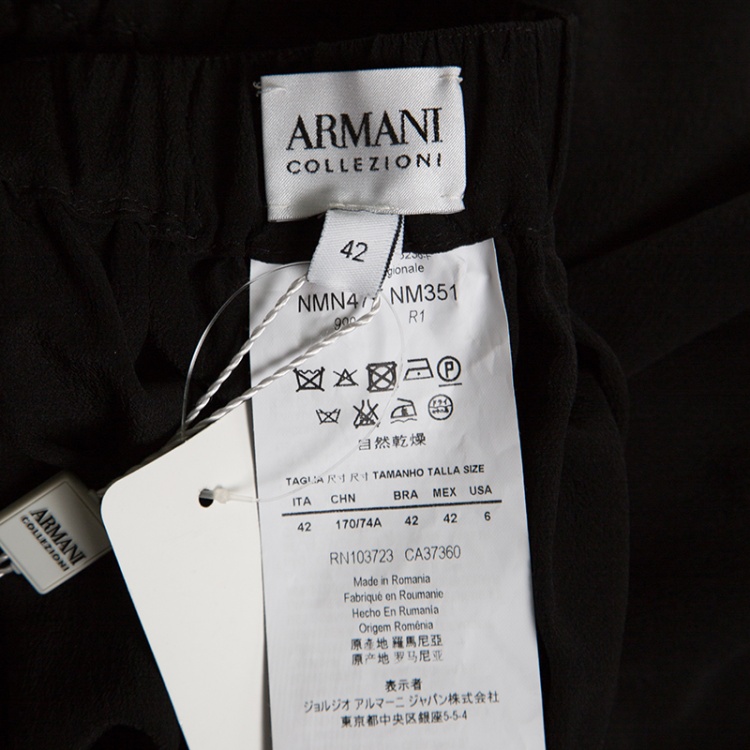 Pre Owned Armani Collezioni Black Silk Elasticized Waist Gathered Skirt M