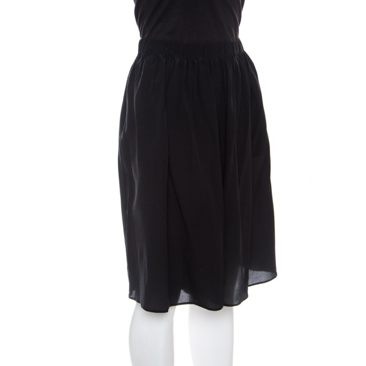 Pre Owned Armani Collezioni Black Silk Elasticized Waist Gathered Skirt L